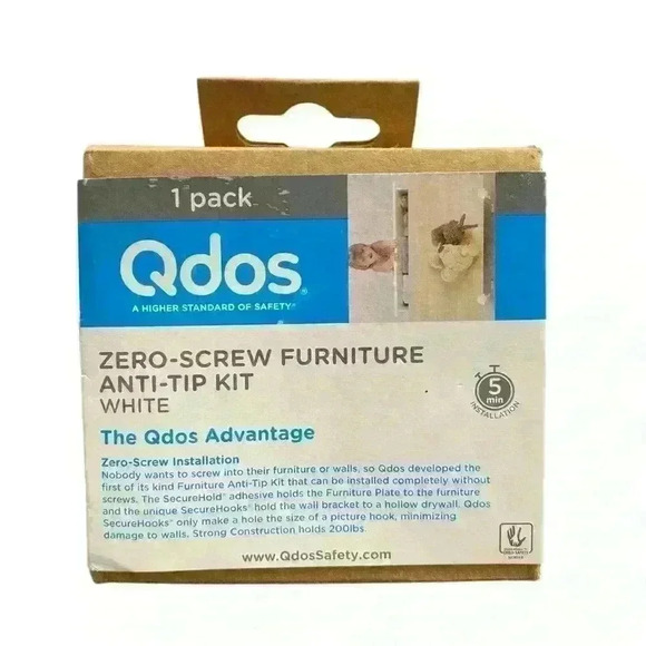QDOS Zero-Screw Furniture Anti-Tip Kit SecureHooks Holds up to 200 lbs. WHITE - Picture 1 of 6